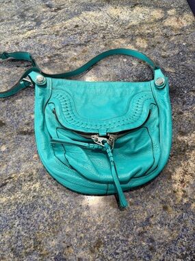 orYANY Teal Leather Shoulder Bag with Braided & Fringe Detail